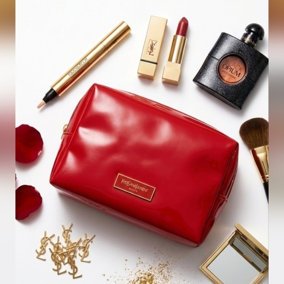 Yves Saint Laurent Handbags - Yves Saint Laurent Red Cosmetic Bag Gold Zipper GWP
